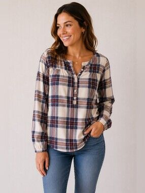 Every Moment Plaid Blouse Large Office Casual Preppy Weekend Top